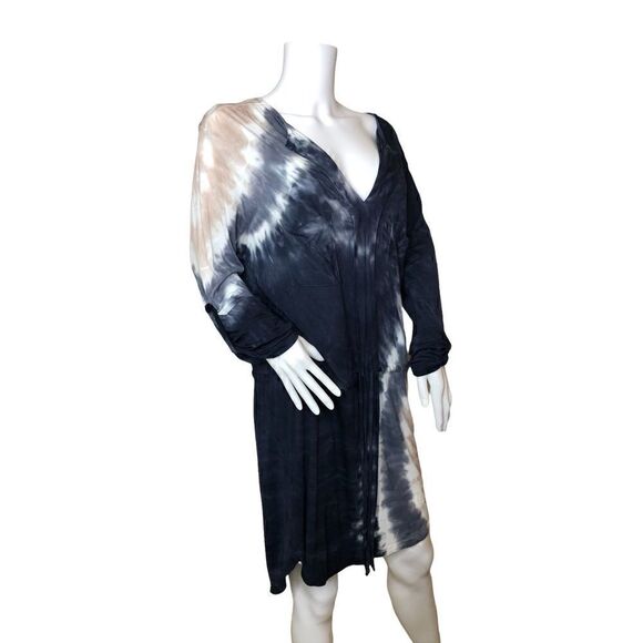 Young Fabulous & Broke Tie Dye Mini Dress Small Soft Blue Beige Cinch Tie Waist - Picture 2 of 9
